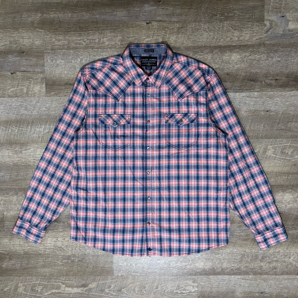 Cody James Pearl Snap Button Down Shirt Men's XXL Blue Plaid Western Cowboy